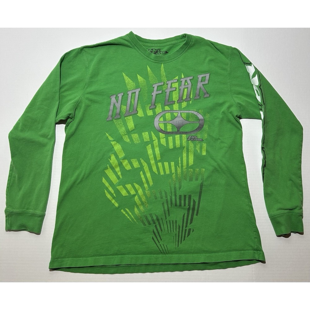 Vintage Y2K No Fear Long Sleeve Shirt Green Graphic Size XL Y2K Casual EUC